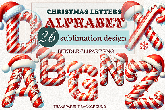 Candy Cane Christmas Alphabet Clipart: Festive Illustrations