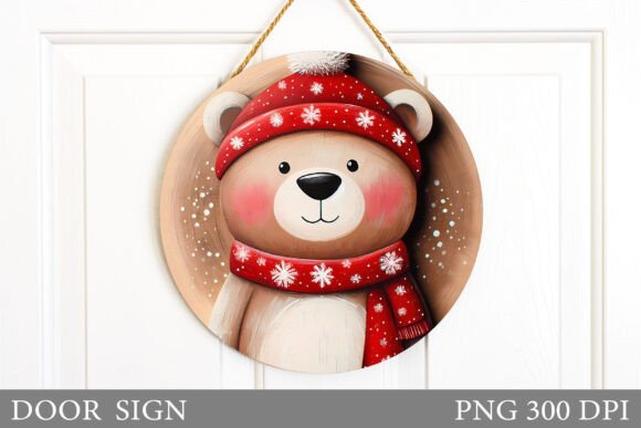 Christmas Bear Door Sign Design: Festive Illustrations