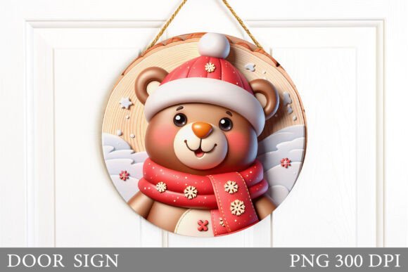 Christmas Bear Door Sign Sublimation: Festive Illustrations