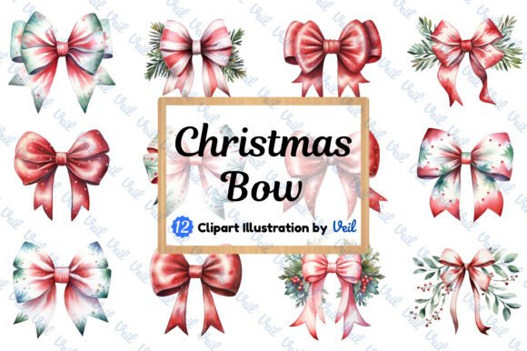 Christmas Bow Clipart Watercolor Bundle: Illustrations for Branding