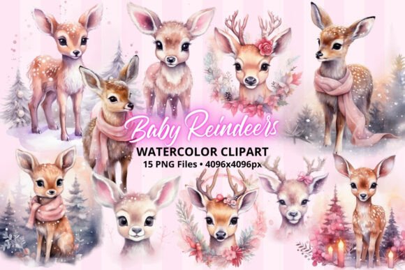 Christmas Cute Baby Reindeer ClipArt PNG for Illustrations