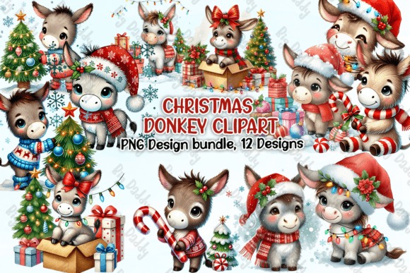 Christmas Donkey Clipart PNG & Illustrations