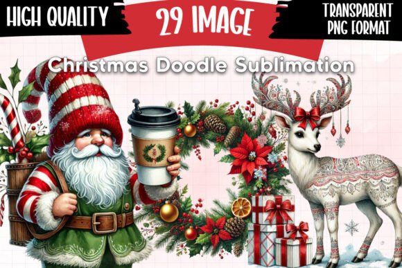 Christmas Doodle Sublimation Clipart & Illustrations
