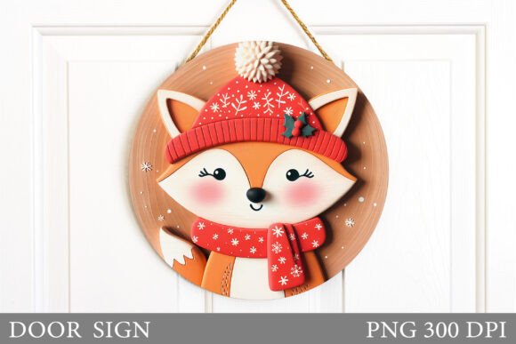 Christmas Fox Door Sign Sublimation Illustrations