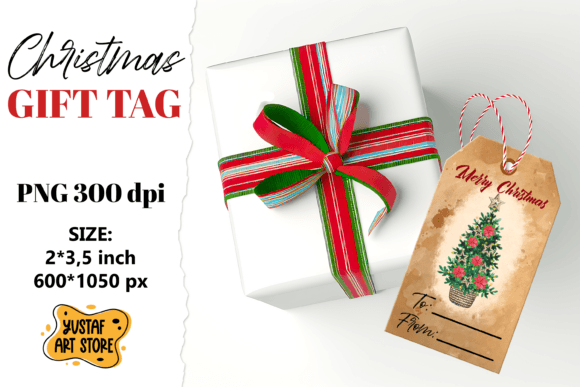 Christmas Gift Tag & Tree Water Illustrations