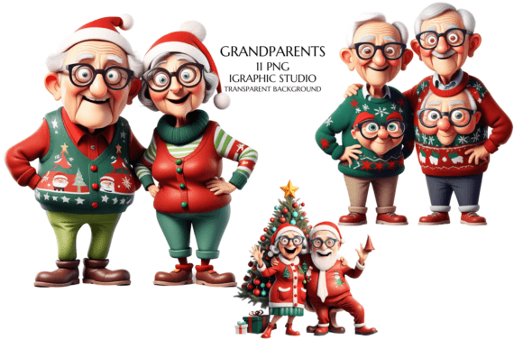Christmas Grandparents Clipart: Festive Illustrations