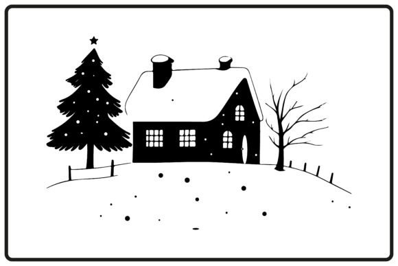 Christmas House Winter Day Silhouette: Illustrations