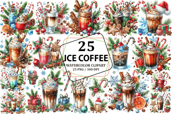 Christmas Ice Coffee Clipart: Festive Illustrations