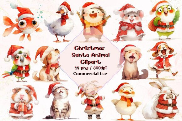 Christmas Santa Animal Clipart: Festive Illustrations