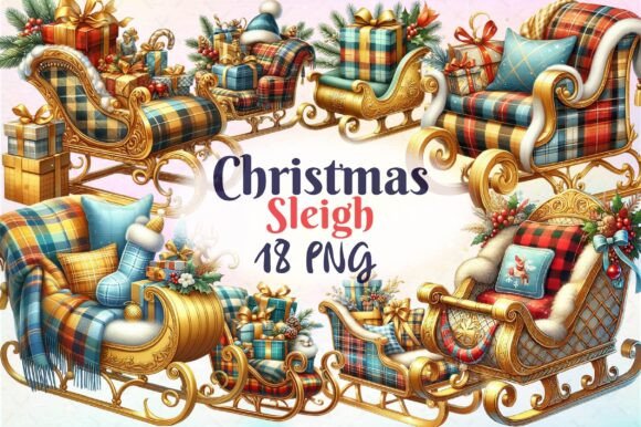 Christmas Sleigh Clipart Bundle: Illustrations