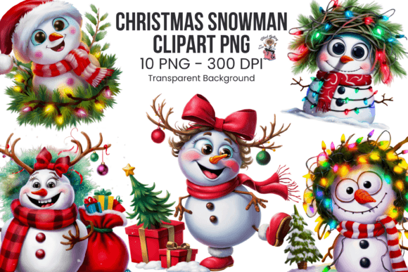 Christmas Snowman Clipart PNG Bundle Illustrations