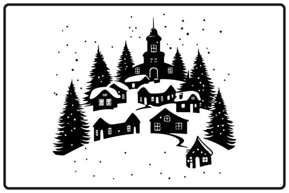 Christmas Village Silhouette Clipart for Illustrations