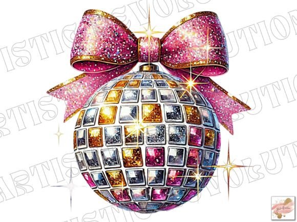 Coquette Christmas Png Pink Disco Ball Illustrations