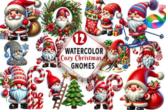 Cozy Christmas Gnomes Clipart & Illustrations