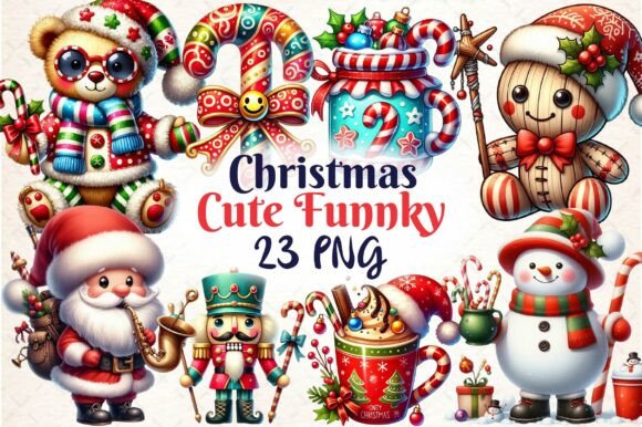 Cute Funky Christmas Sublimation Bundle Illustrations
