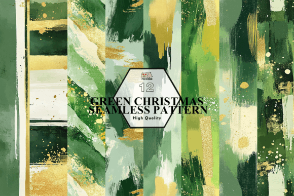 Green Christmas Seamless Pattern Clipart & Illustrations