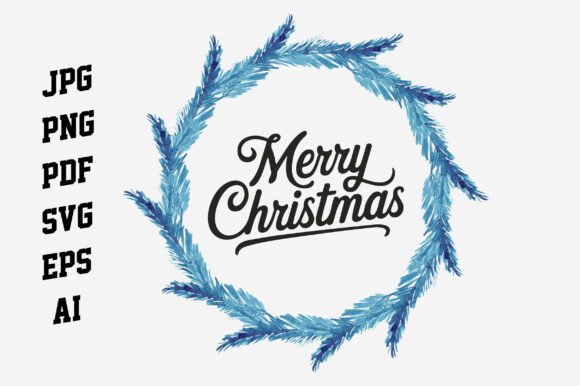 Merry Christmas Fir Leaves Wreath Card Illustrations