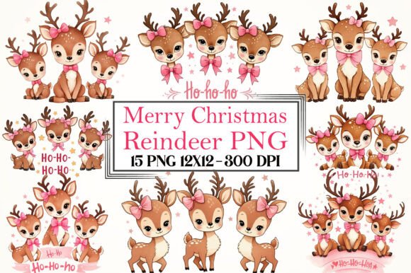 Merry Christmas Reindeer PNG Sublimation Illustrations
