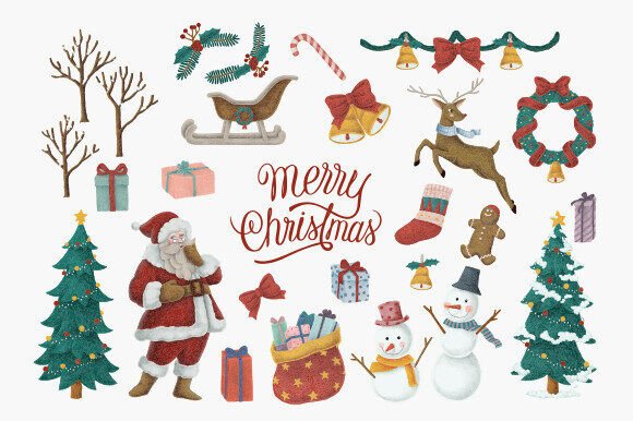 Merry Christmas Watercolor Clipart PNG for Illustrations