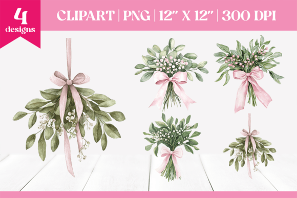 Pink Christmas Mistletoe Clipart: Festive Illustrations
