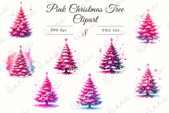 Pink Christmas Tree Clipart for Illustrations