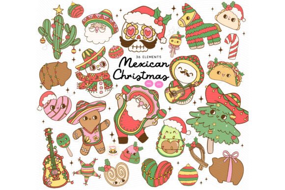 Retro Mexican Pan Dulce Christmas PNG for Illustrations