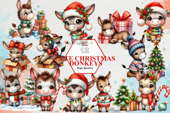 Reviewing Cute Christmas Donkeys Clipart PNG for Stitching