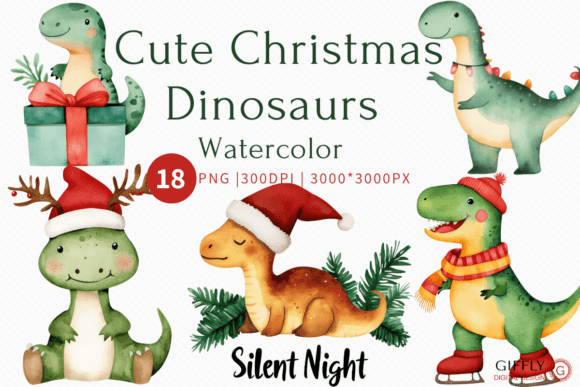 Reviewing Cute Watercolor Christmas Dinosaurs