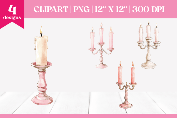 Watercolor Pink Christmas Candlesticks Illustrations Review