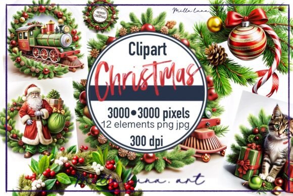 Watercolour Christmas Gifts Set PNG Illustrations